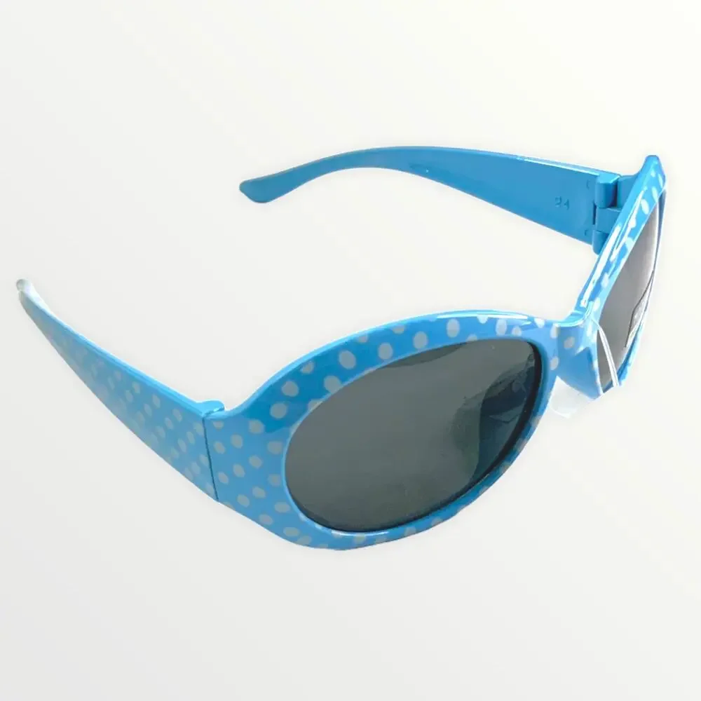 Kids Sunglasses 100% UV Protection Green & Blue Retro Frames & White Polka Dots